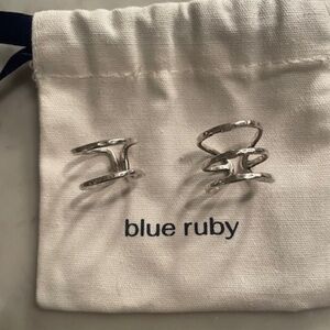 Blue Ruby Silver Hammered Double & Triple Band Rings